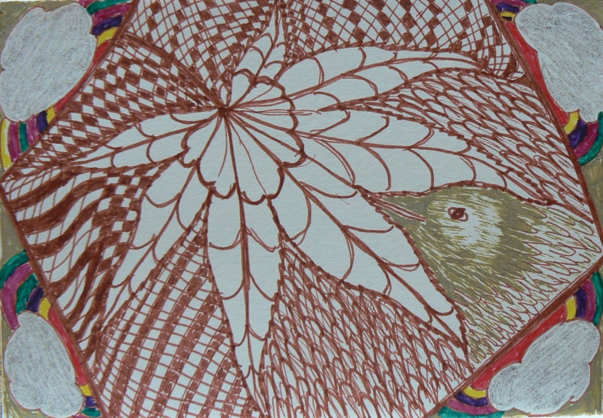 A zentangle inspired by a leaf and the bird who shared my picnic.
