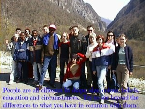 Realise that people are all different in their shape, size, colour, beliefs, education and circumstances.  Try to see beyond the differences to what you have in common