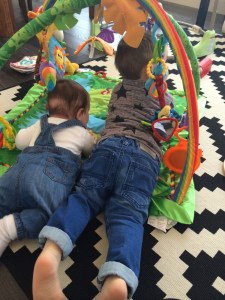 Indigo denim jeans on  Jungle playmat